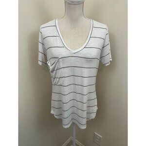 Mote White Gray Stripes Short Sleeve Top Size Medium